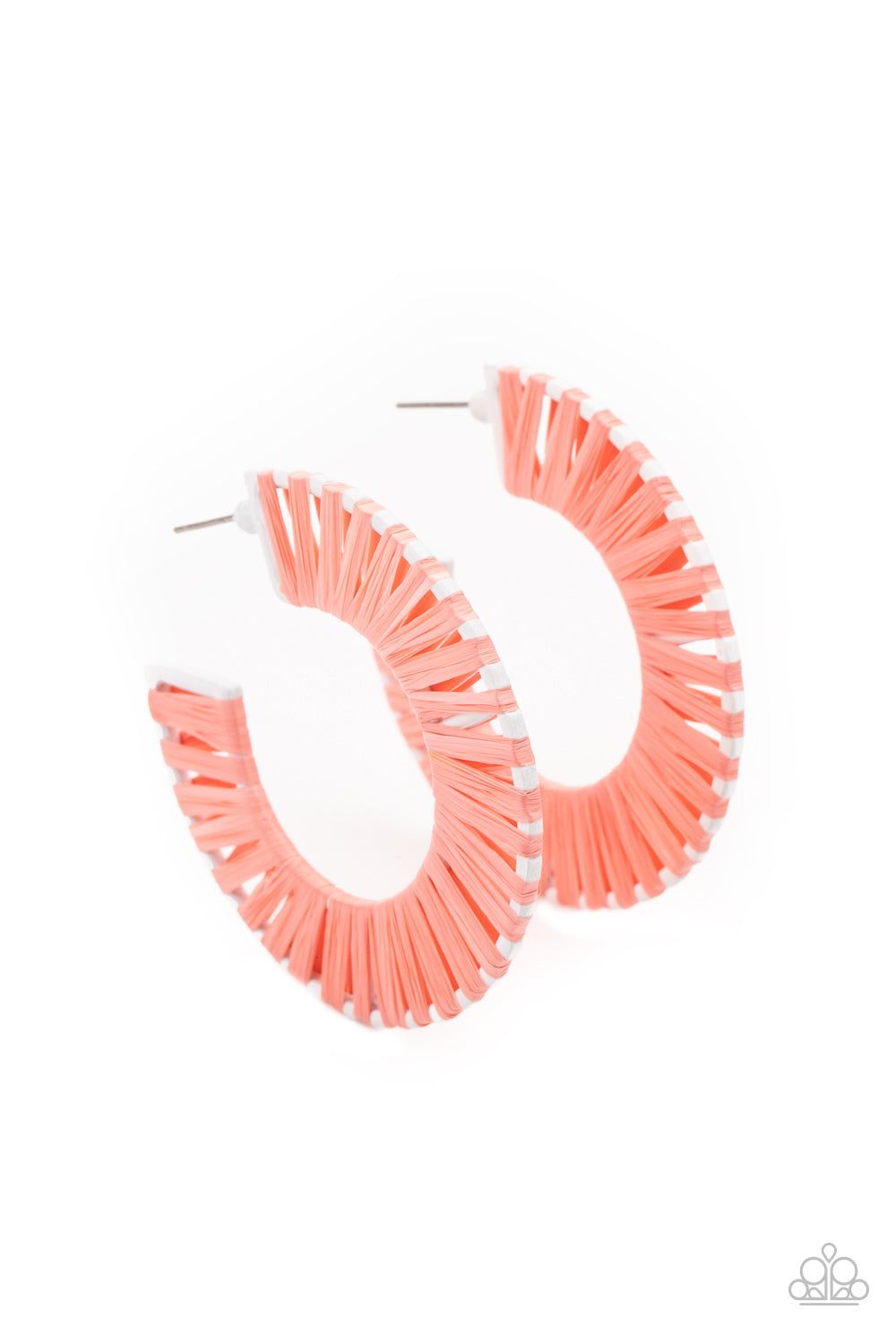 EVERYBODY CONGA! - ORANGE WRAPPED WHITE HOOP EARRINGS