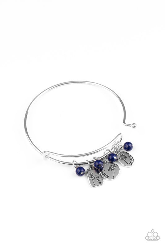GROWING STRONG - BLUE INSPIRATIONAL CHARMS BANGLE BRACELET