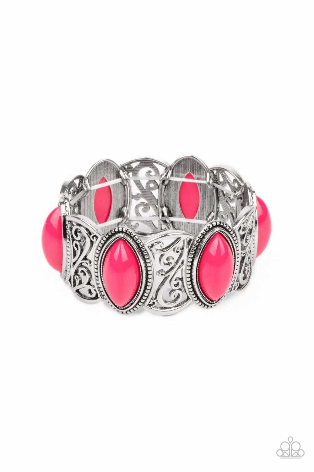 POP, SKIP, AND A JUMP - PINK BEADS FILIGREE STRETCH BRACELET