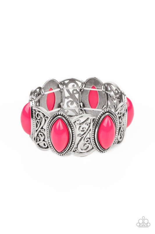 POP, SKIP, AND A JUMP - PINK BEADS FILIGREE STRETCH BRACELET