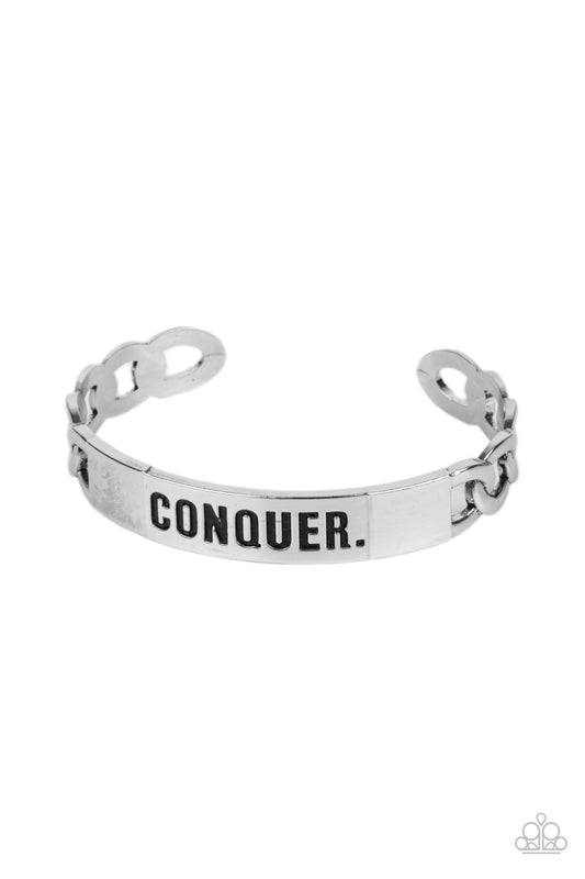 CONQUER YOUR FEARS - SILVER INSPIRATIONAL CUFF BRACELET