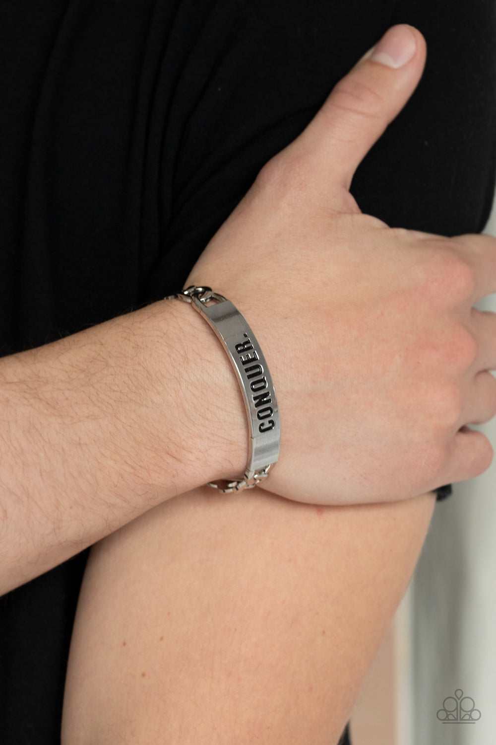 CONQUER YOUR FEARS - SILVER INSPIRATIONAL CUFF BRACELET