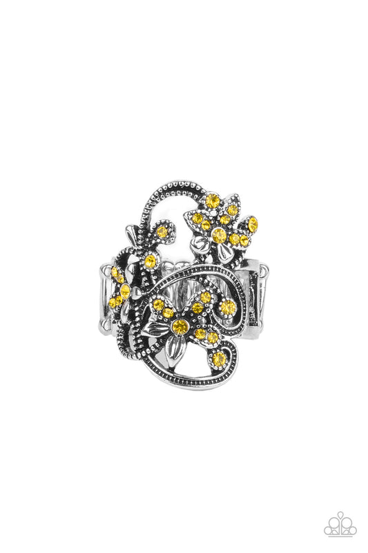 BOUQUET TOSS - YELLOW RHINESTONE FLOWERS RING