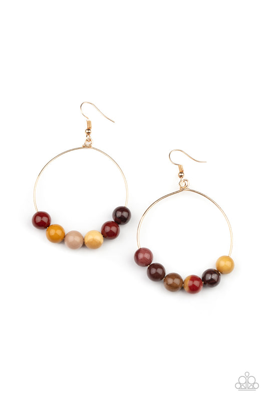 LET IS SLIDE - MULTI NATURAL EARTHY SLIDING STONES TONE GOLD WIRE HOOP EARRINGS