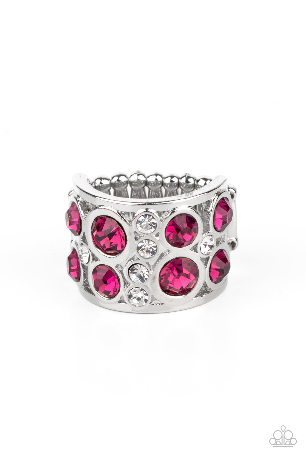 HIGH ROLLER ROYALE - PINK HOT PINK AND DIAMOND RHINESTONES RING
