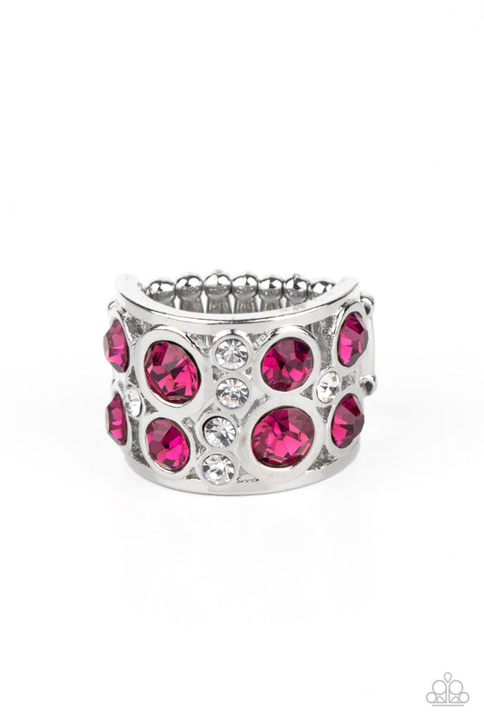 HIGH ROLLER ROYALE - PINK HOT PINK AND DIAMOND RHINESTONES RING