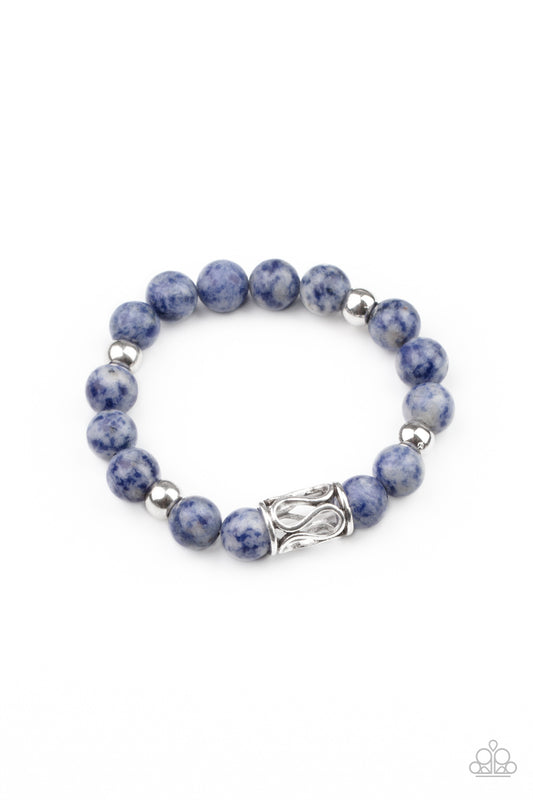 SOOTHES THE SOUL - BLUE SODALITE NATURAL POLISHED STONE SILVER BEAD STRETCH BRACELET