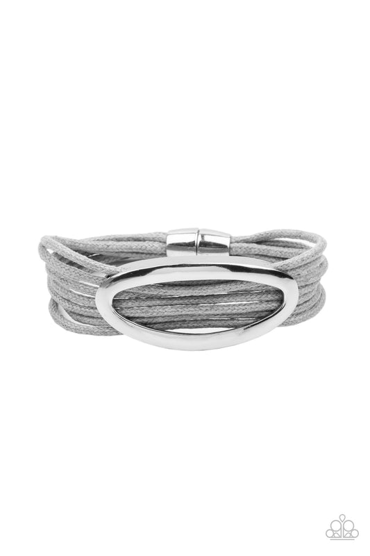 CORDED COUTURE - SILVER OVAL GRAY CORDS MAGNETIC BRACELET