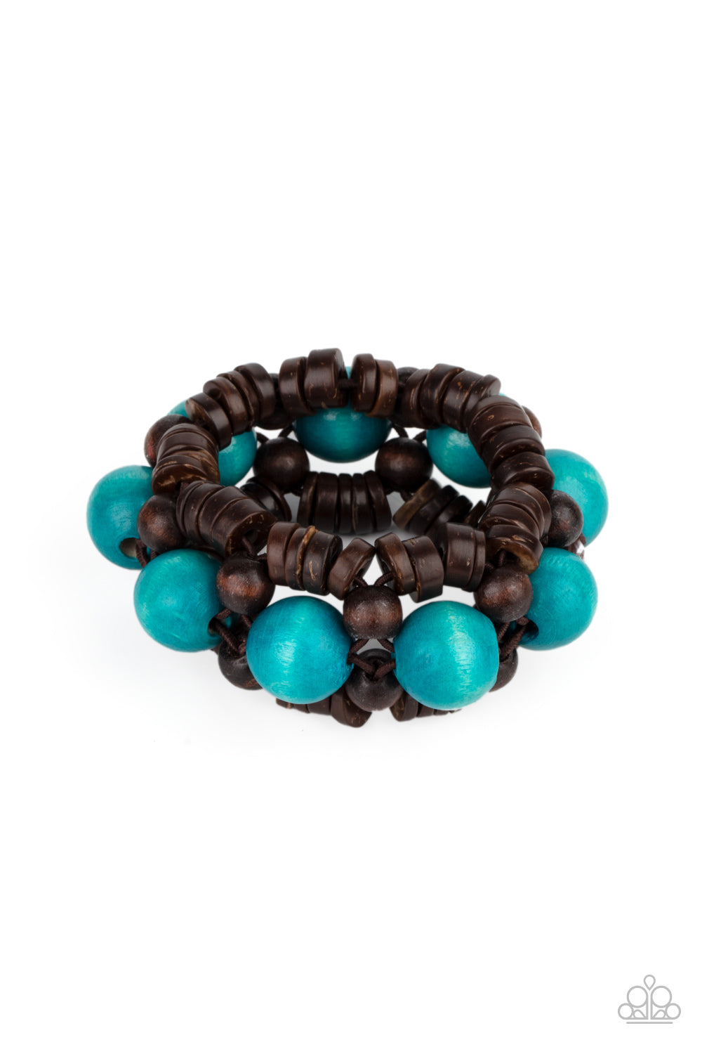 TROPICAL TEMPTATIONS - BLUE AND BROWN WOODEN STRETCH BRACELET