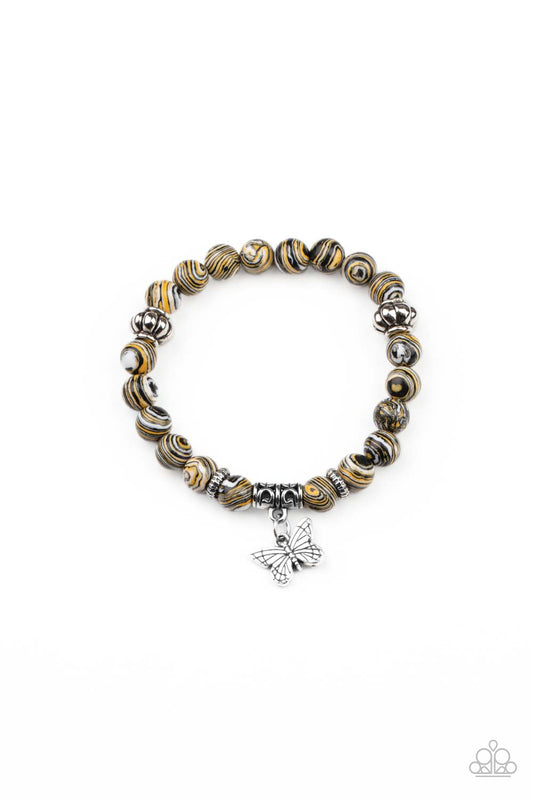 BUTTERFLY WISHES - YELLOW AND BLACK STONE BUTTERFLIES CHARM BRACELET