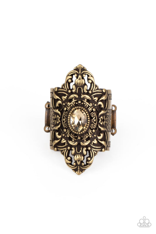PERENNIAL POSH - BRASS TOPAZ RHINESTONE RING