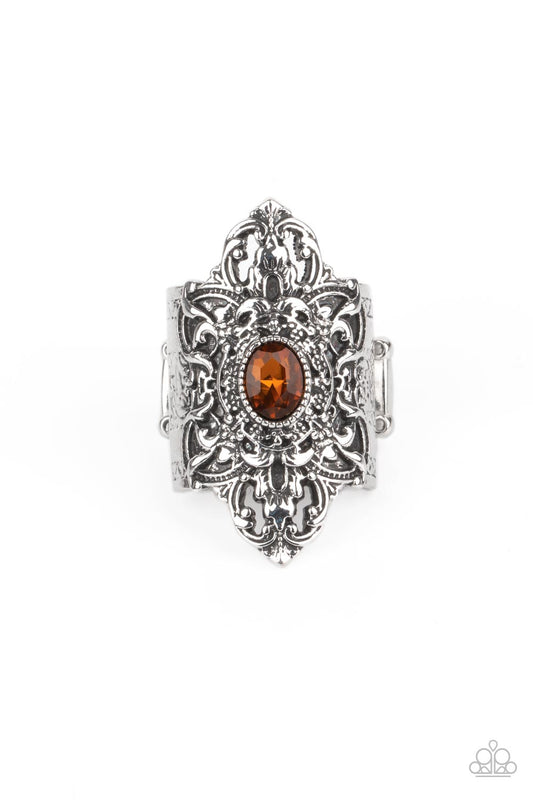 PERENNIAL POSH - BROWN TOPAZ RHINESTONE RING