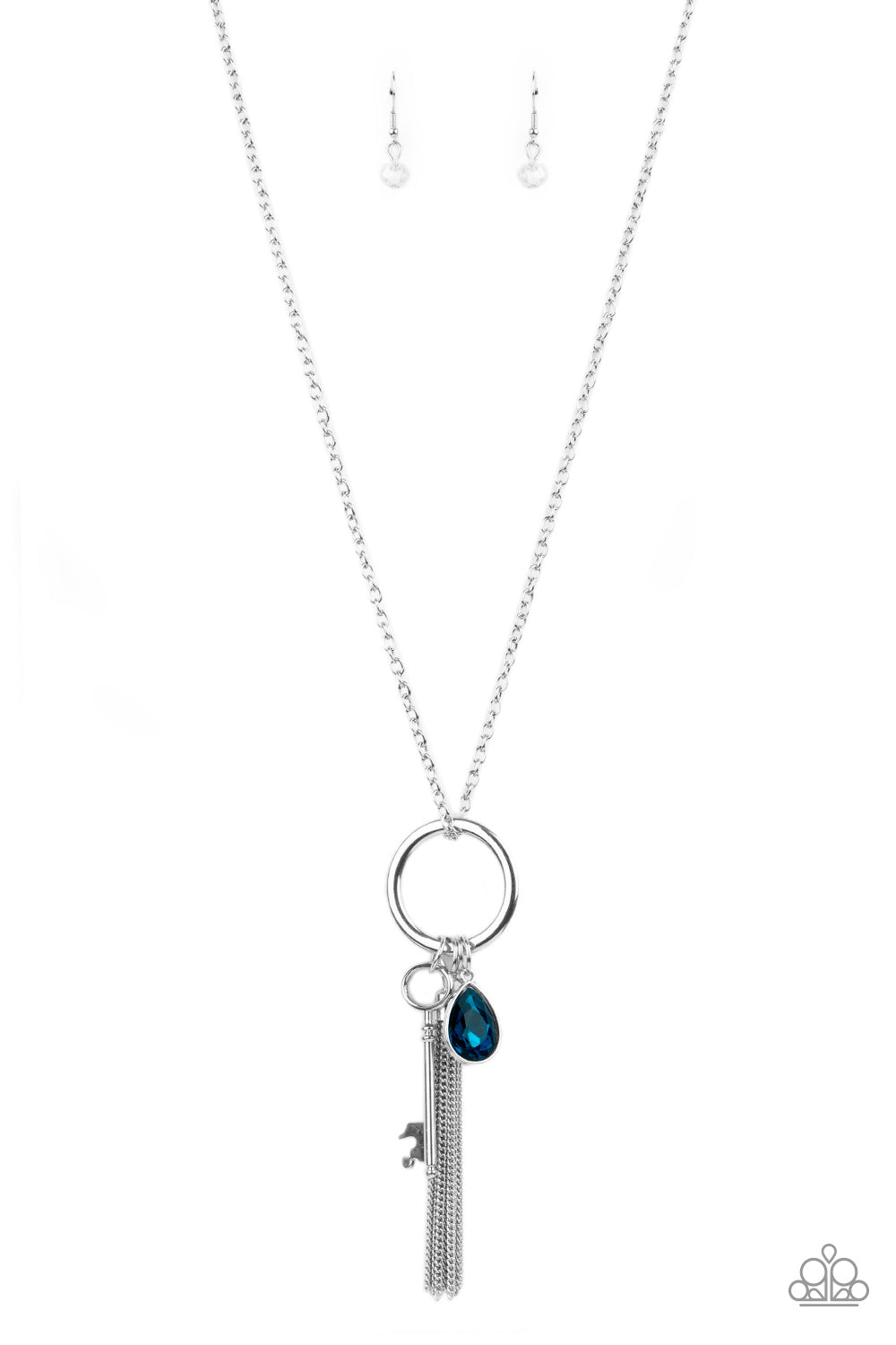 UNLOCK YOUR SPARKLE - BLUE TEARDROP GEM KEY TASSEL NECKLACE