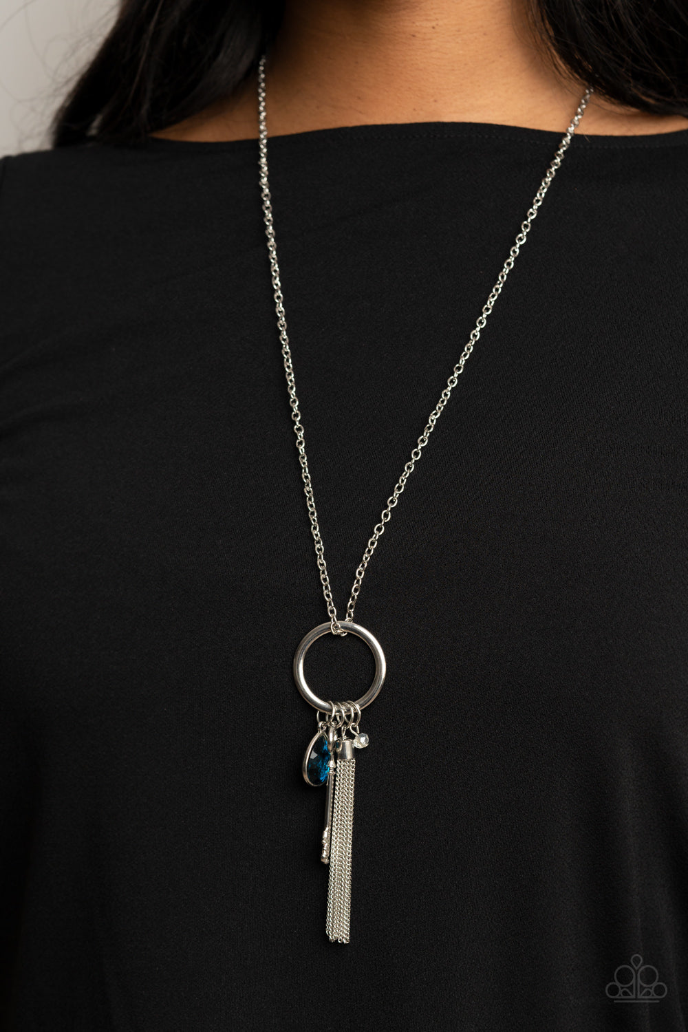UNLOCK YOUR SPARKLE - BLUE TEARDROP GEM KEY TASSEL NECKLACE