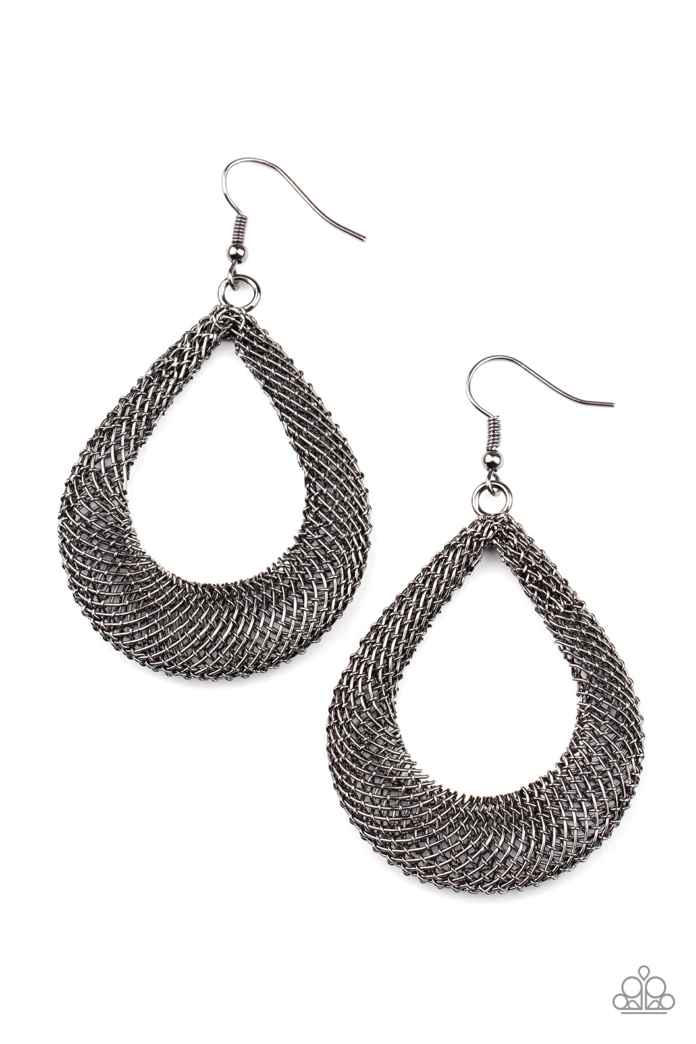 A HOT MESH - BLACK GUNMETAL MESH TEARDROP HOOP EARRINGS