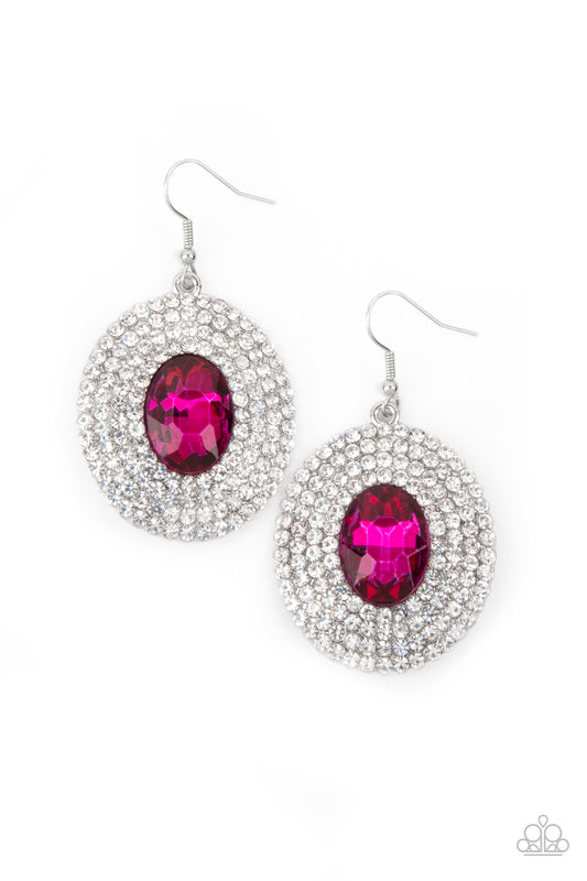 FIERCE FIELD - PINK HOT PINK OVAL RHINESTONE CLEAR CRYSTAL RHINESTONES PENDANT EARRINGS