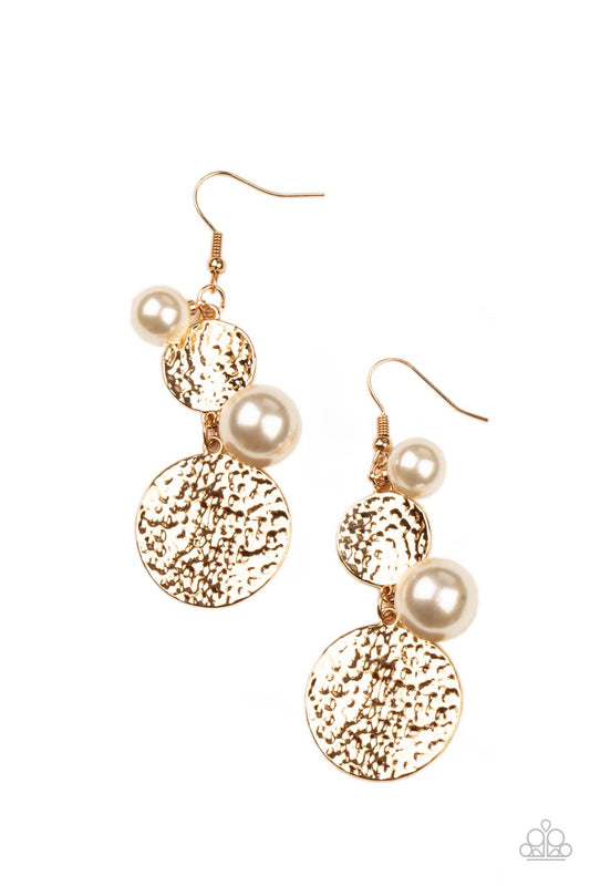 PEARL DIVE - GOLD PEARLS TEXTURED GOLDEN DISCS EARRINGS