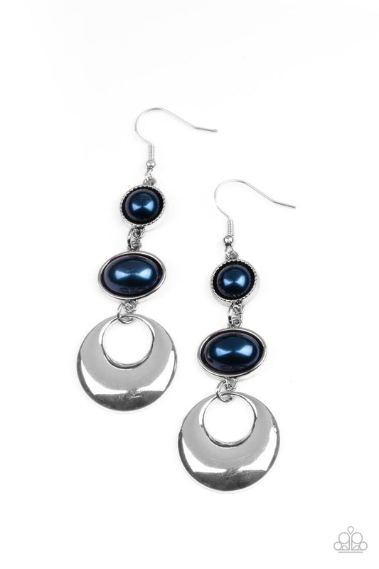 BUBBLING TO THE SURFACE - BLUE OVAL PEARLS POLISHED SILVER CIRCLE EARRINGS