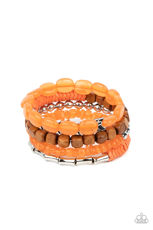 OUTDOOR RETREAT - ORANGE AND WOOD COIL BRACELET