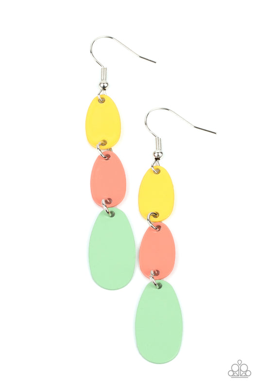 RAINBOW DROPS - MULTI GREEN ORANGE YELLOW TABS EARRINGS