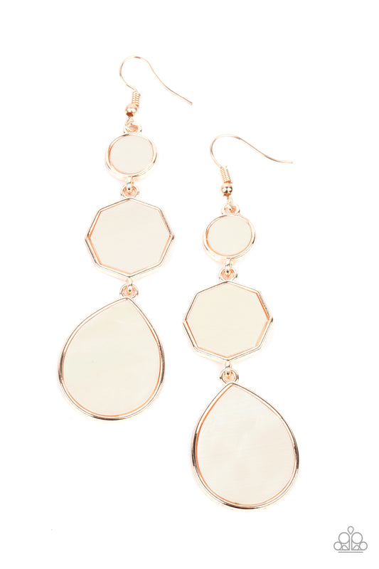 PROGRESSIVELY POSH - ROSE GOLD GEOMETRIC FRAMES MOTHER OF PEARL IRIDESCENT EARRINGS
