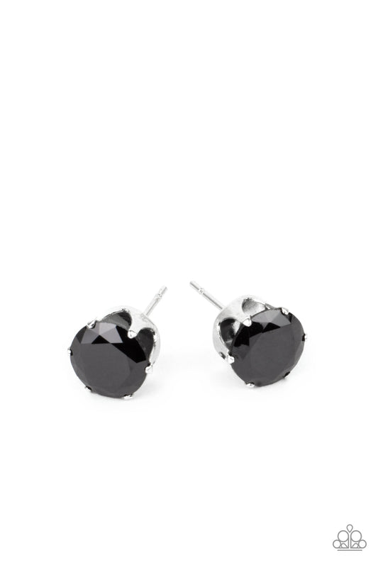 MODEST MOTIVATION - BLACK ONYX RHINESTONE SOLITAIRE SILVER POST EARRINGS