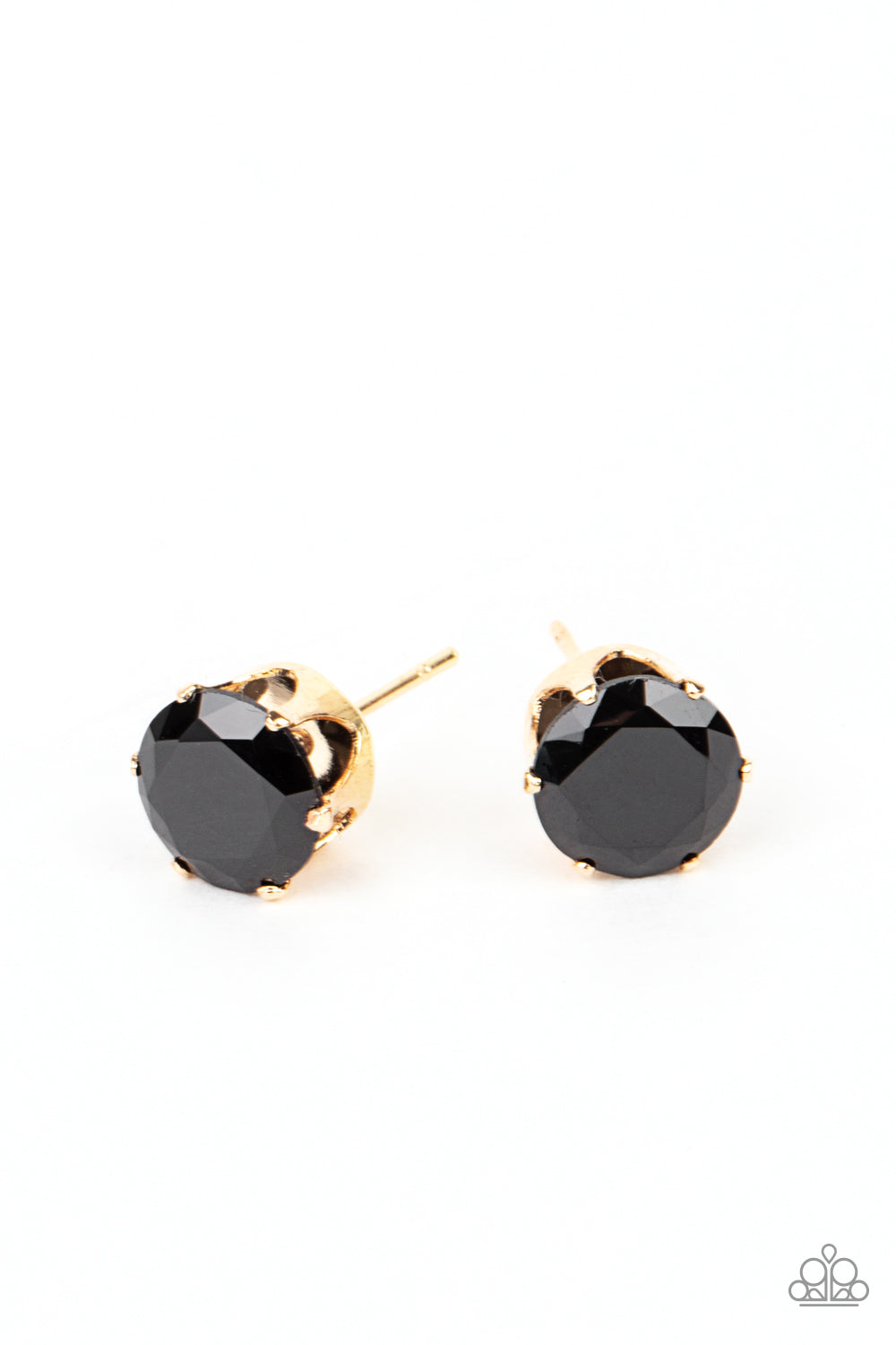 MODEST MOTIVATION - GOLD POST BLACK ONYX RHINESTONE SOLITAIRE EARRINGS