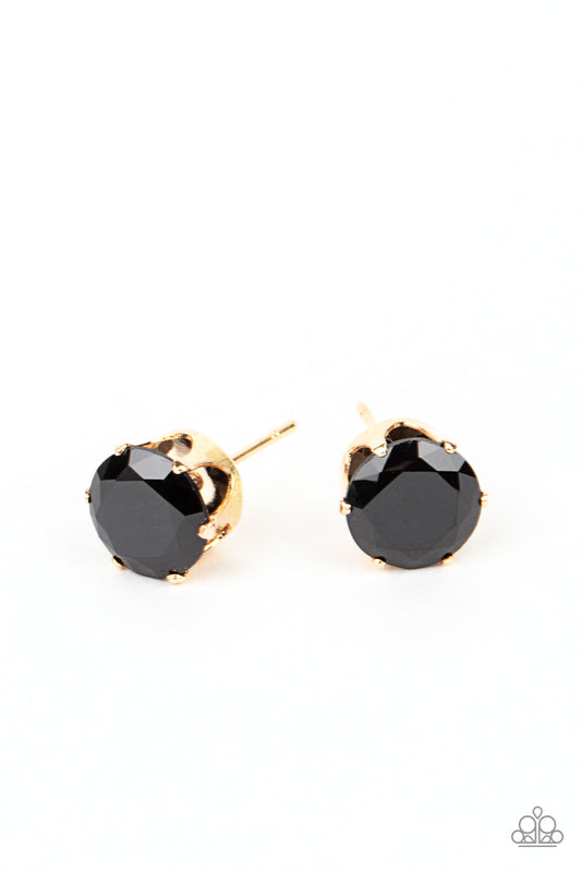 MODEST MOTIVATION - GOLD POST BLACK ONYX RHINESTONE SOLITAIRE EARRINGS