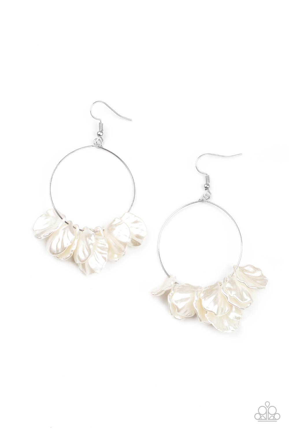 SAILBOATS AND SEASHELLS - WHITE SILVER WIRE HOOP MOTHER OF PEARL SHELL BEADS EARRINGS
