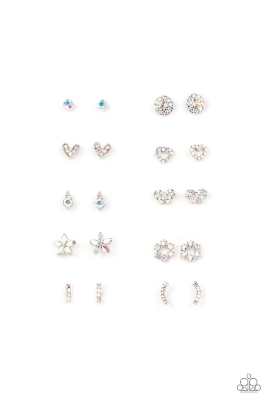 CHARMING IRIDESCENCE - ASSORTED SET OF 10 IRIDESCENT POST EARRINGS