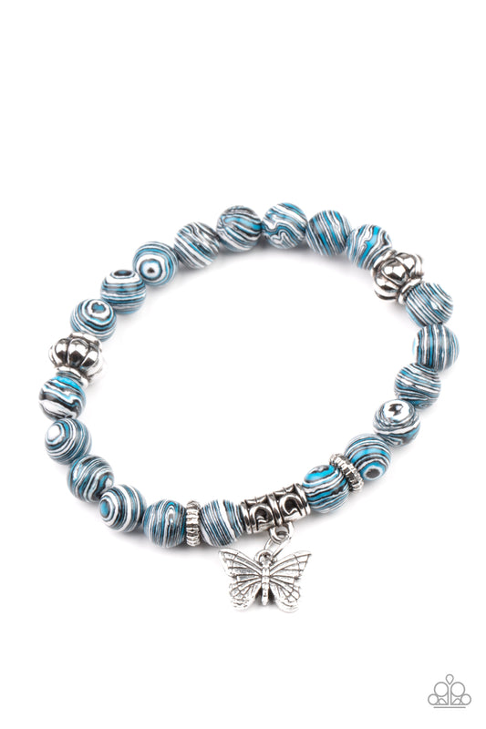 BUTTERFLY WISHES - BLUE STONE SILVER BUTTERFLY CHARM BRACELET