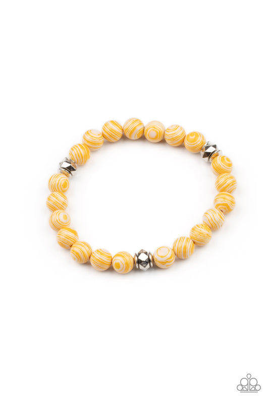 AWAKENED - YELLOW MARBLED LEMON WHITE NATURAL STONE STRETCH BRACELET