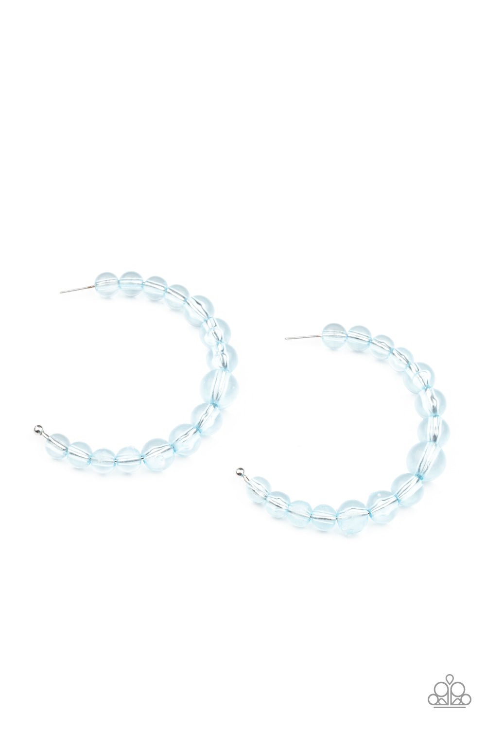 IN THE CLEAR - BLUE TRANSLUSCENT GLASSY GRADUATED ACRYLIC BEADS HOOP EARRINGS
