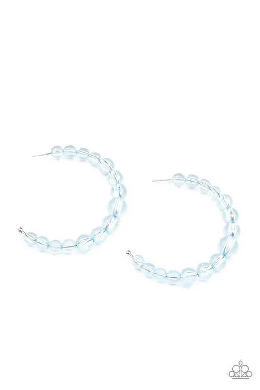 IN THE CLEAR - BLUE TRANSLUSCENT GLASSY GRADUATED ACRYLIC BEADS HOOP EARRINGS