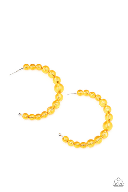IN THE CLEAR - ORANGE TRANSLUSCENT GLASSY GRADUATED ACRYLIC BEADS HOOP EARRINGS