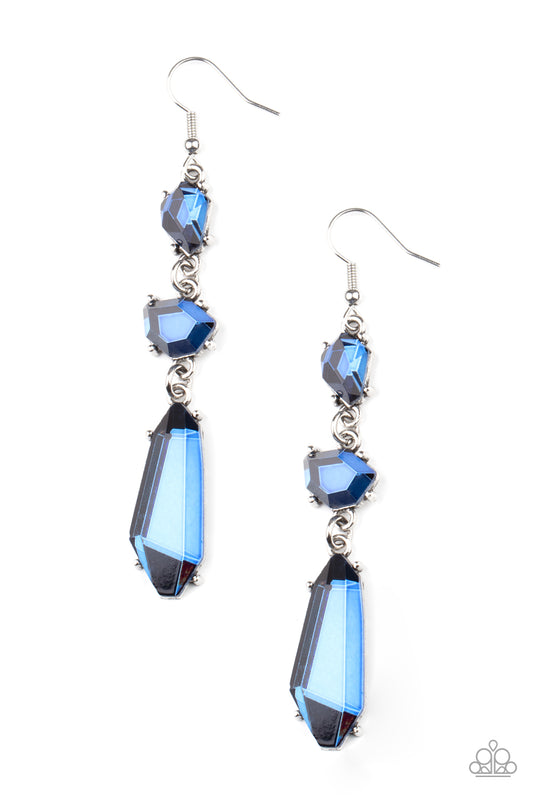 SOPHISTICATED SMOLDER - BLUE SAPPHIRE RHINESTONE PENDANT EARRINGS