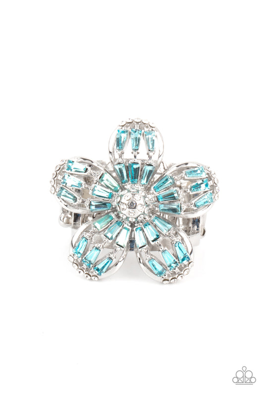 BOTANICAL BALLROOM - BLUE AQUAMARINE RHINESTONES FLORAL RING