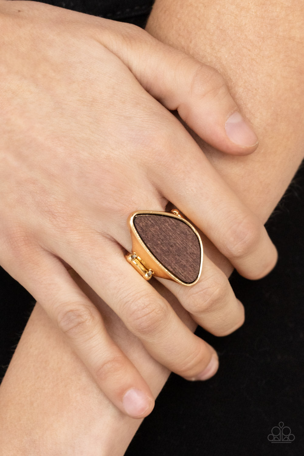 PERFECTLY PETRIFIED - GOLD WOODEN ABSTRACT MIDCENTURY MODERN STYLE RING