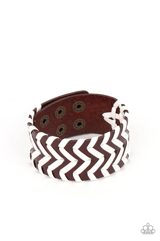 BIKER BADLANDS - BROWN AND WHITE LEATHER WRAP BRACELET