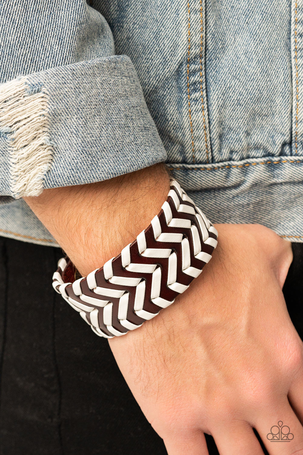 BIKER BADLANDS - BROWN AND WHITE LEATHER WRAP BRACELET