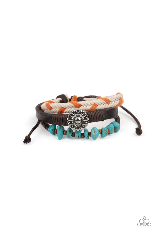 TERRAIN TREND - ORANGE AND TURQUOISE BRAIDED FLOWER URBAN BRACELET