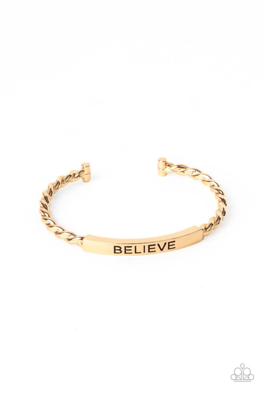 KEEP CALM AND BELIEVE - GOLD INSPIRATIONAL CUFF BRACELET