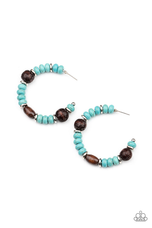 DEFINITELY DOWN-TO-EARTH - BLUE TURQUOISE WOODEN BEADS HOOP EARRINGS