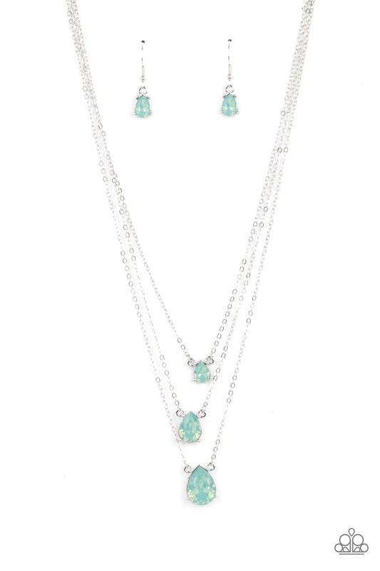 DEWY DRIZZLE - GREEN TEARDROPS MULTI LAYER DAINTY NECKLACE