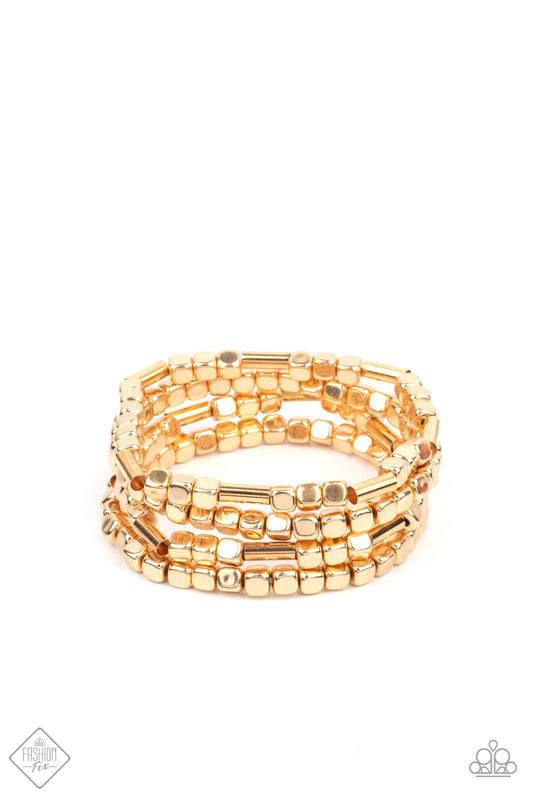 METRO MATERIALS - GOLD CUBES STRETCH FASHION FIX BRACELETS SET