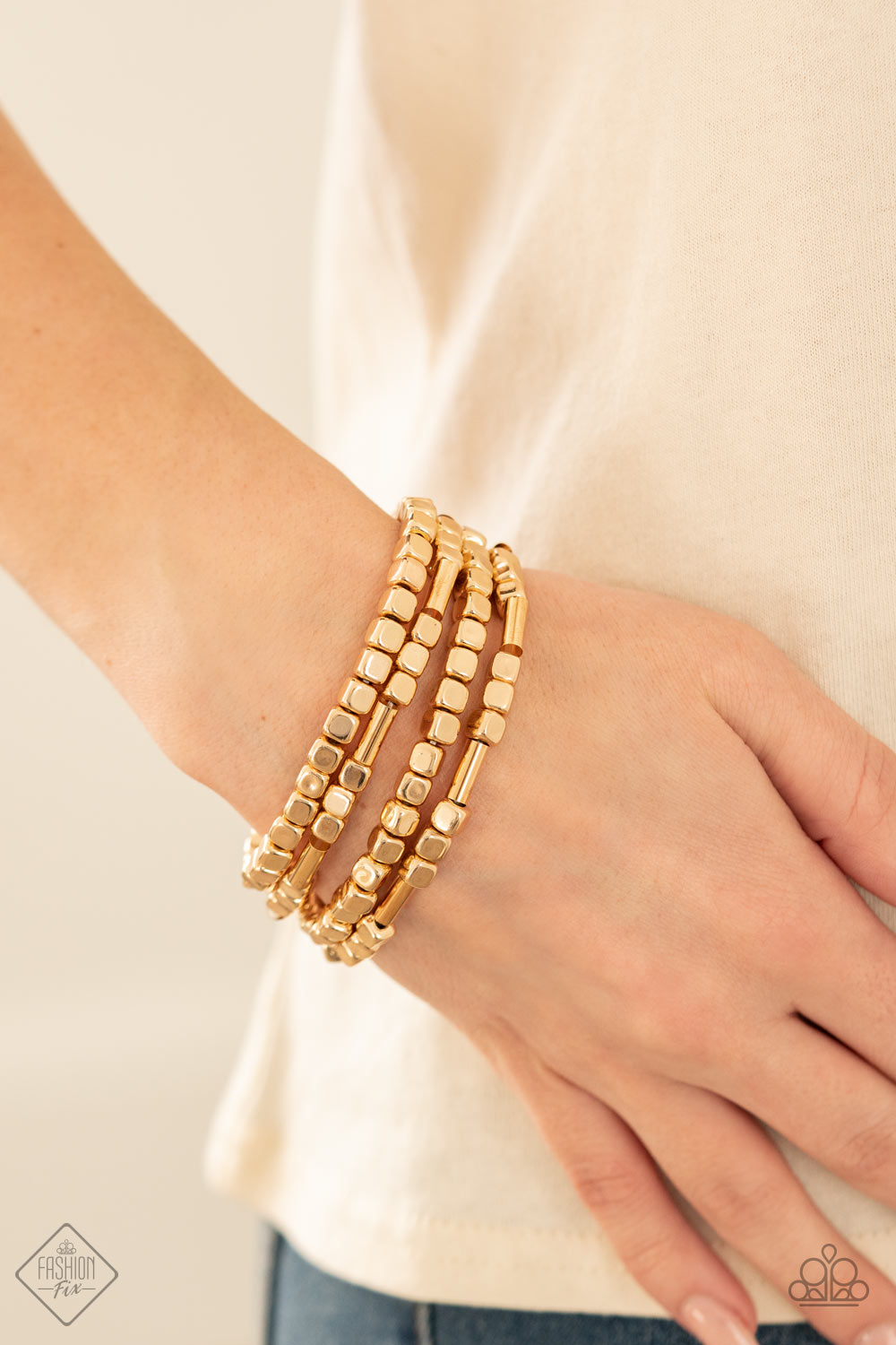 METRO MATERIALS - GOLD CUBES STRETCH FASHION FIX BRACELETS SET