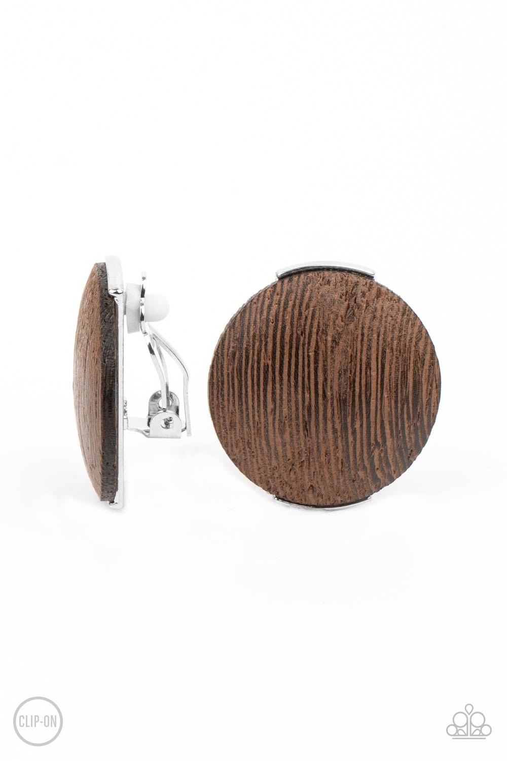 WOODWORK IT - BROWN WOODEN ROUND CLIP ON EARRINGS