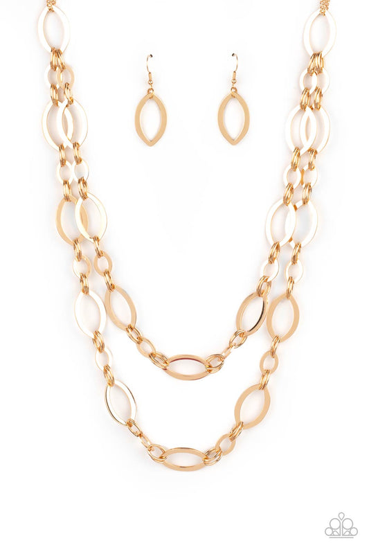 THE OVAL-ACHIEVER - GOLD DOUBLE LAYER MEDIUM LONG NECKLACE