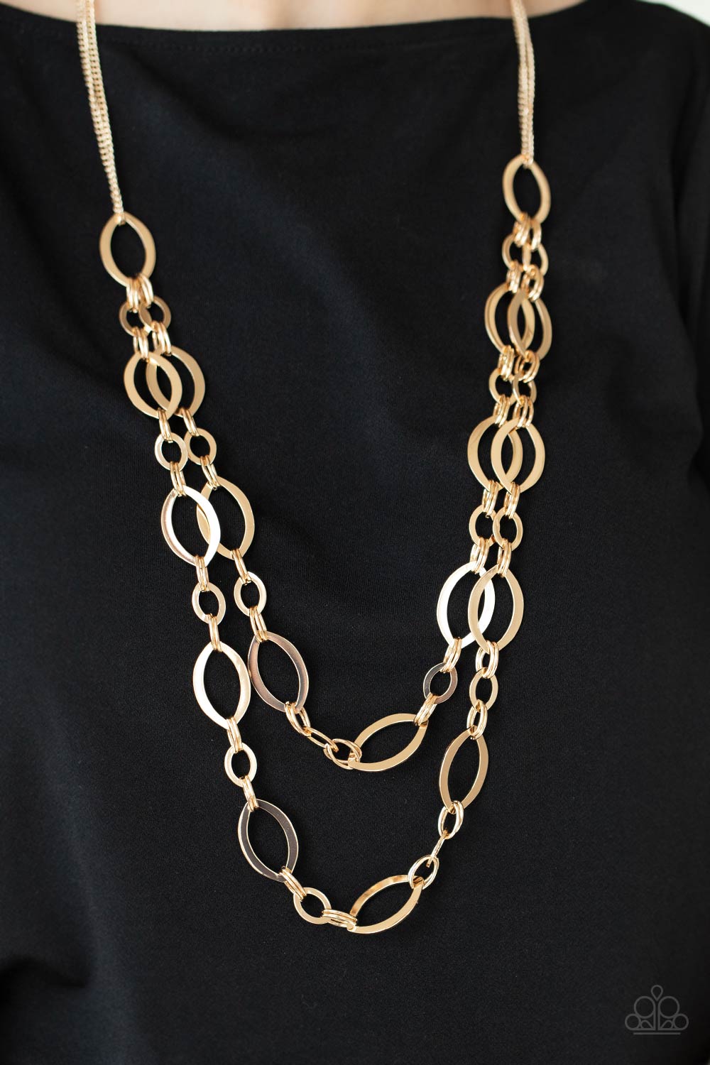 THE OVAL-ACHIEVER - GOLD DOUBLE LAYER MEDIUM LONG NECKLACE