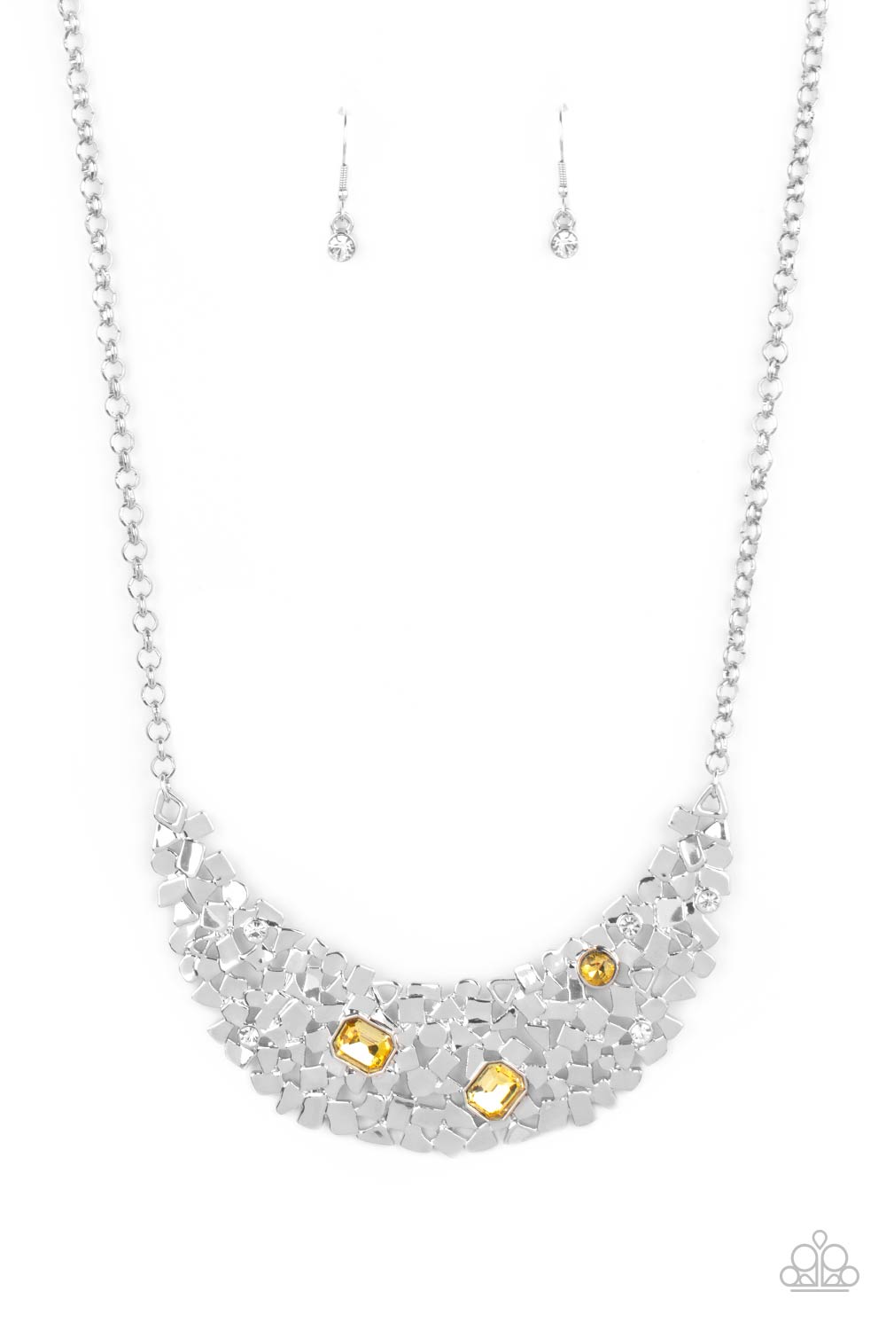 FABULOUSLY FRAGMENTED - YELLOW CANARY DIAMOND RHINESTONES CRESCENT NECKLACE